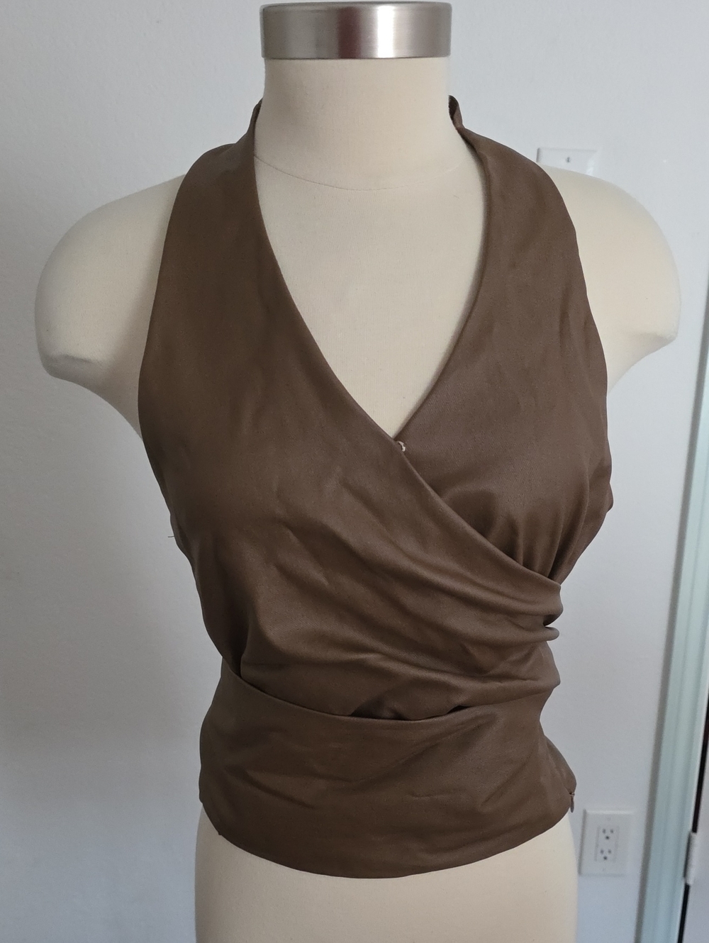 NWT Brown Faux Leather Halter Wrap Top - L